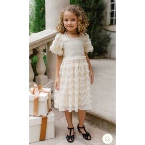 IVY CITY CO Mini Cloud Nine Sparkle Cream Smocked Sequin Tulle Dress Girls 8T